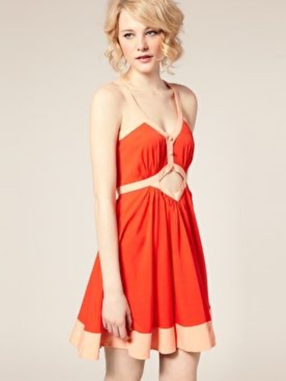 ASOS Red and Cream Fit-and-Flare Halter Dress
